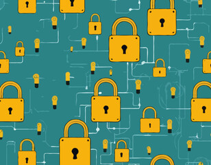 Fototapete - Visual representations of data security with padlocks and circuit patterns showcasing cybersecurity themes