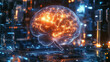 © Supawit - A holographic brain, pulsating with digital energy, materialized above a circuit board and computing unit, its intricate design a testament to the power of generative AI and machine learning.