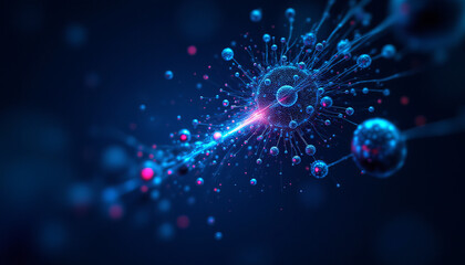 Poster - Abstract molecular structure with glowing particles and connections, representing data storage