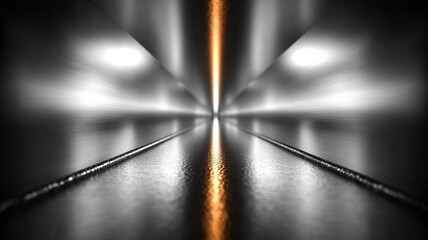 Poster - A sleek, metallic tunnel with reflective surfaces leads to a bright light at the end, creating a sense of depth and perspective.