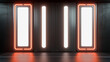 © Another Galaxy - Futuristic sci fi corridor interior with glowing vertical lights, metallic walls and neon red illuminated door frames