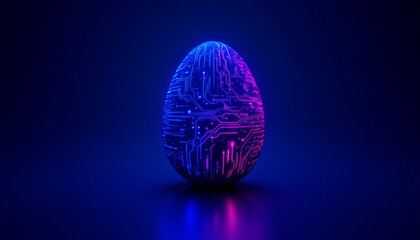 Aufkleber - glowing egg with circuit pattern vibrant cyan and magenta colors, symbolizing technology