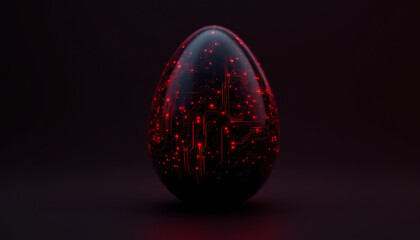 Poster - glossy black egg with red circuit patterns, symbolizing technology and innovation