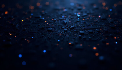 Aufkleber - abstract circuit board with glowing lights dark background, representing technology