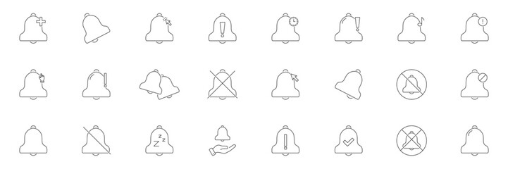 Fototapete - Notification Bell Line Icon Set. Alert, Reminder, And Notification Management Outline Symbol Collection. Includes Mute, Snooze, And Priority Indicators. Editable Stroke. Isolated Vector Illustration