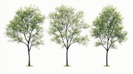 Three lush green trees isolated on white; nature background; design element