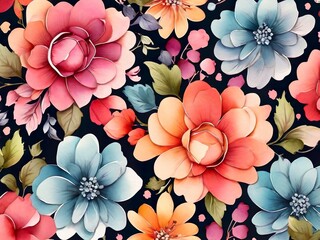 Wall Mural - Charming Garden Blooms: Seamless Floral Pattern Vector Wallpaper for Spring and Summer Decor