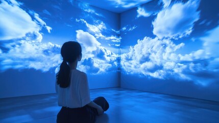 Poster - Immersive projection art of a vast blue sky with clouds, evoking a sense of peace.