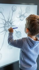 Poster - A child interacts with a large interactive display of nerve cells.