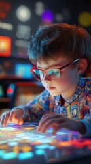 Poster - A young boy engrossed in interactive digital entertainment.