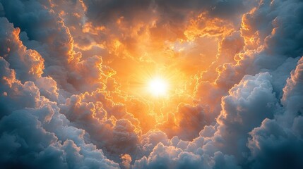 Wall Mural - Radiant sun shining brightly through fluffy clouds