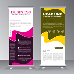 Wall Mural - business roll up banner vertical template design, standee for your company, roll up banner with wave