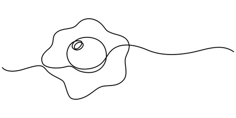 Fototapete - Scrambled eggs drawn with one continuous line, Pro vector, Vector illustration of Fried egg with runny yolk on white background black and white drawing For children to learn to color. World egg day.