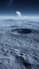 Wall Mural - A moon setting over another moon in deep space