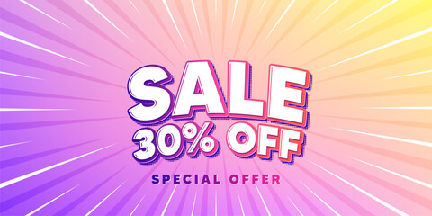 Poster - sale sun rays gradient banner. light burst background. sale 30 percent off discount. promotion price
