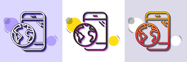 Poster - mobile internet line icon. halftone dotted pattern. gradient icon with grain shadow. online business