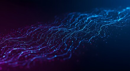 Poster - Abstract network of glowing lines and dots in blue and purple on a dark gradient background