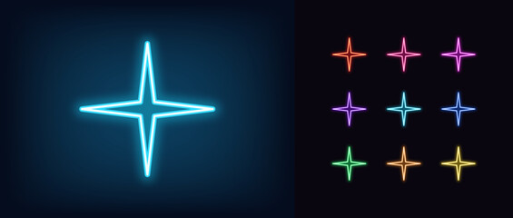 Poster - outline neon star glitter icon. glowing neon flash light icon, bright star glow. magic glitter flare