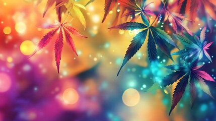 Aufkleber - Cannabis leaves showing vibrant colors over abstract background