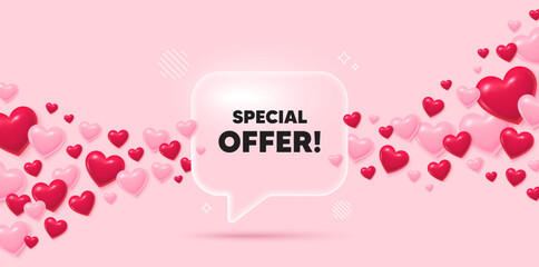 Poster - special offer glass speech bubble. 3d hearts pink background. special offer tag. sale sign. advertis