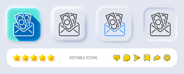 Poster - Bribe line icon. Neumorphic, Flat shadow, 3d buttons. Money fraud crime sign. Cash envelope symbol. Line bribe icon. Social media icons. Vector