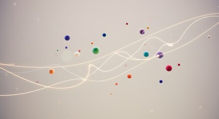 Poster - A whimsical arrangement of colorful spheres and delicate lines against a neutral background tone