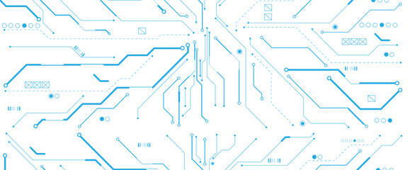Fototapete - Vectors White and blue Abstract geometric dots and lines connection circuit concept. Hi tech digital connect, communication, High technology concept.