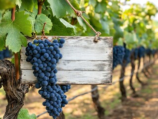 Wall Mural - vineyard's grapes with a wooden sign