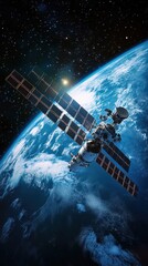 Wall Mural - a majestic space station orbits the earth, showcasing the vastness of space.