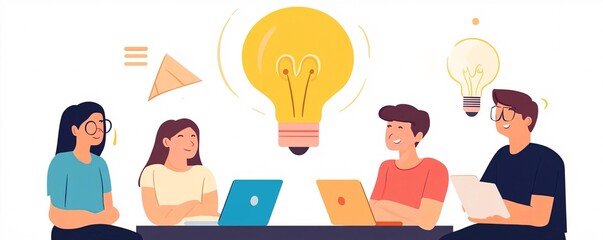 Aufkleber - Team generating new ideas during brainstorming session