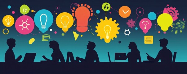 Poster - Business people having a brainstorming session generating new ideas
