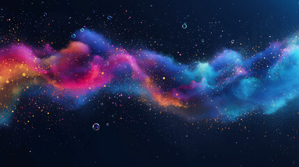 Aufkleber - Exploding and floating soap bubbles on a deep blue background — energetic, vibrant and ideal for modern abstract or celebratory designs.