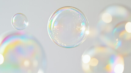 Poster - Transparent soap bubbles on a clean white background — a subtle, minimal texture ideal for product mockups, packaging, and branding materials...