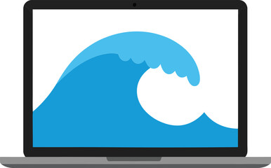 Poster - Laptop with blue ocean wave on screen digital illustration for technology and nature connection vector graphic