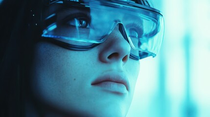 Poster - Close-up of a person wearing futuristic glasses.