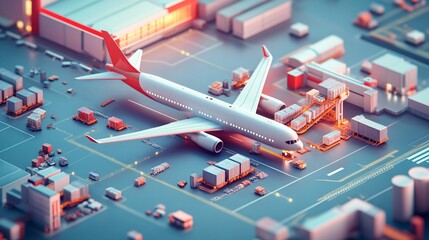 Poster - Airplane being loaded with cargo containers at airport logistics hub