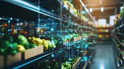 Poster - Digital inventory system is tracking fresh produce stock levels in a grocery store