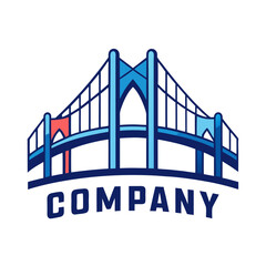 Poster - Blue stylized bridge logo with the company name