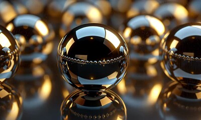 Poster - Modern abstract metallic spheres create a mesmerizing visual experience in a polished environment