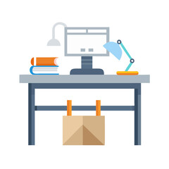 Poster - Illustration of a Desk with Computer and Book