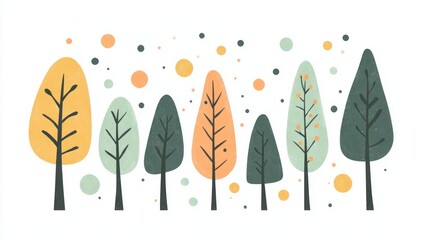 Autumnal trees, minimalist design, white background, nature illustration, website banner