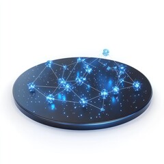Fototapete - Networked data points connected by lines on a circular platform.