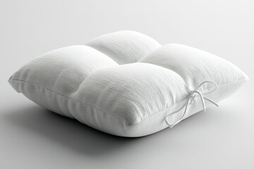 Poster - Decorative white cushion with tied detail on a minimalist background showcasing a simple, modern design for interior decoration