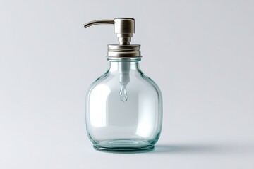 Poster - Clear glass dispenser with a metallic pump for liquid in a minimalist setting