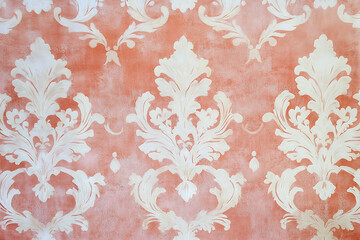Poster - Peach damask pattern, pink and white background, vintage wallpaper.