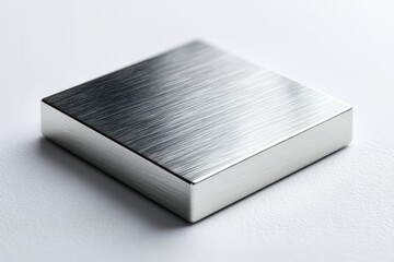 Poster - smooth metallic block reflecting light on a white surface showcasing modern design and materials in 