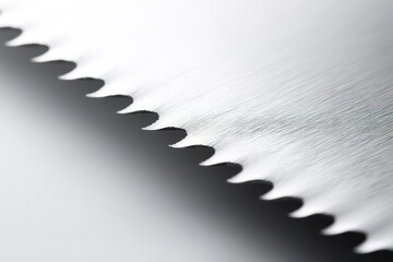 Poster - Close-up of a serrated edge blade showing fine details and texture under soft light in a workshop setting
