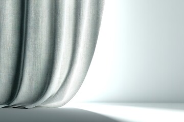 Poster - Soft fabric curtain drapes gracefully in a bright, minimalistic interior room during daylight hours