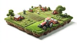 Green farm plot with crops and tractor 3D render Smart farm model isolated on white background