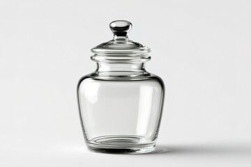 Poster - Elegant glass jar with lid placed on a neutral background showcasing its transparent beauty